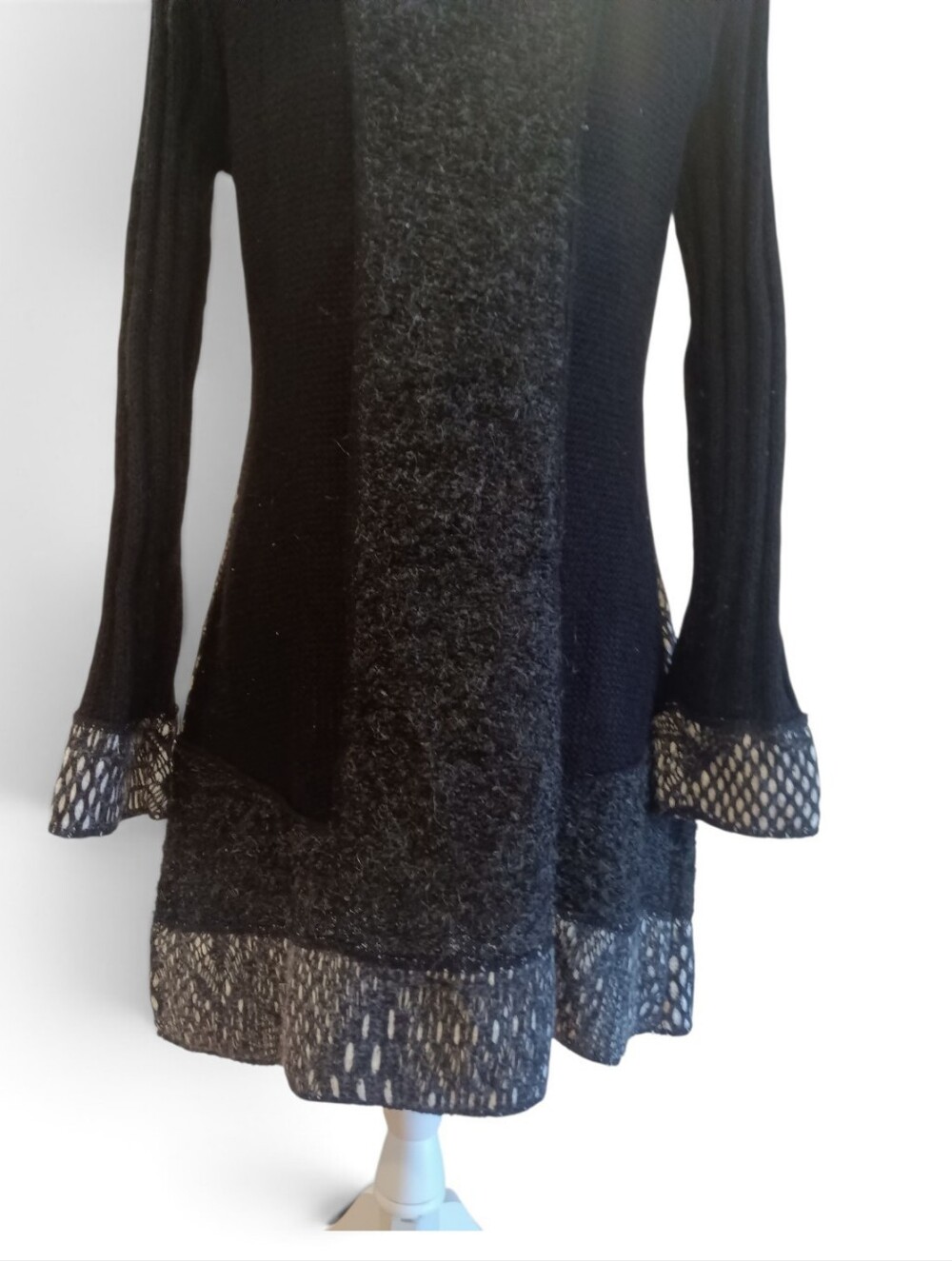 Sioni Black and White Contemporary Wool Blend Button Down Cardigan. Medium - Picture 6 of 9